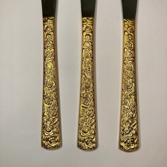 Cellini Romanesque Gold Electroplate Silverware Cutlery 3 Knives by Japan - Picture 3 of 5